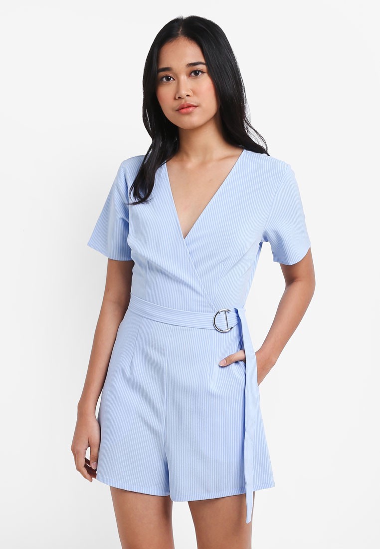  Something Borrowed Belted Sleeved Wrap Romper
