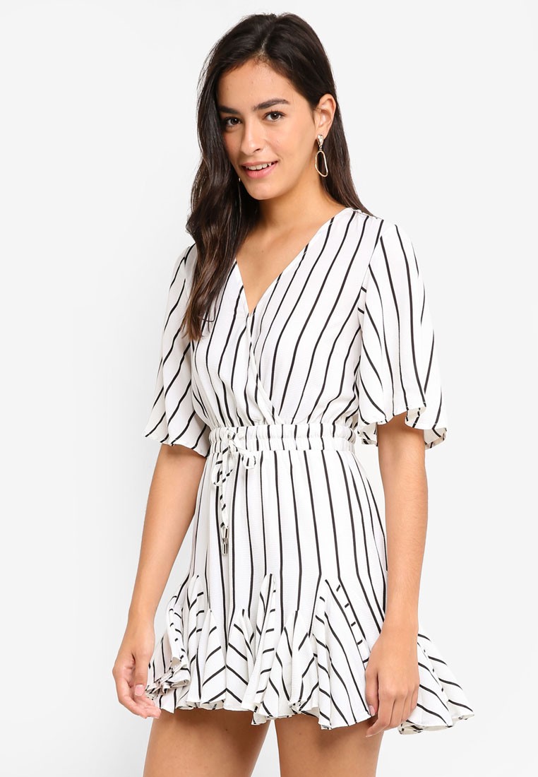  MDSCollections Striped Drawstring Ruffle Romper