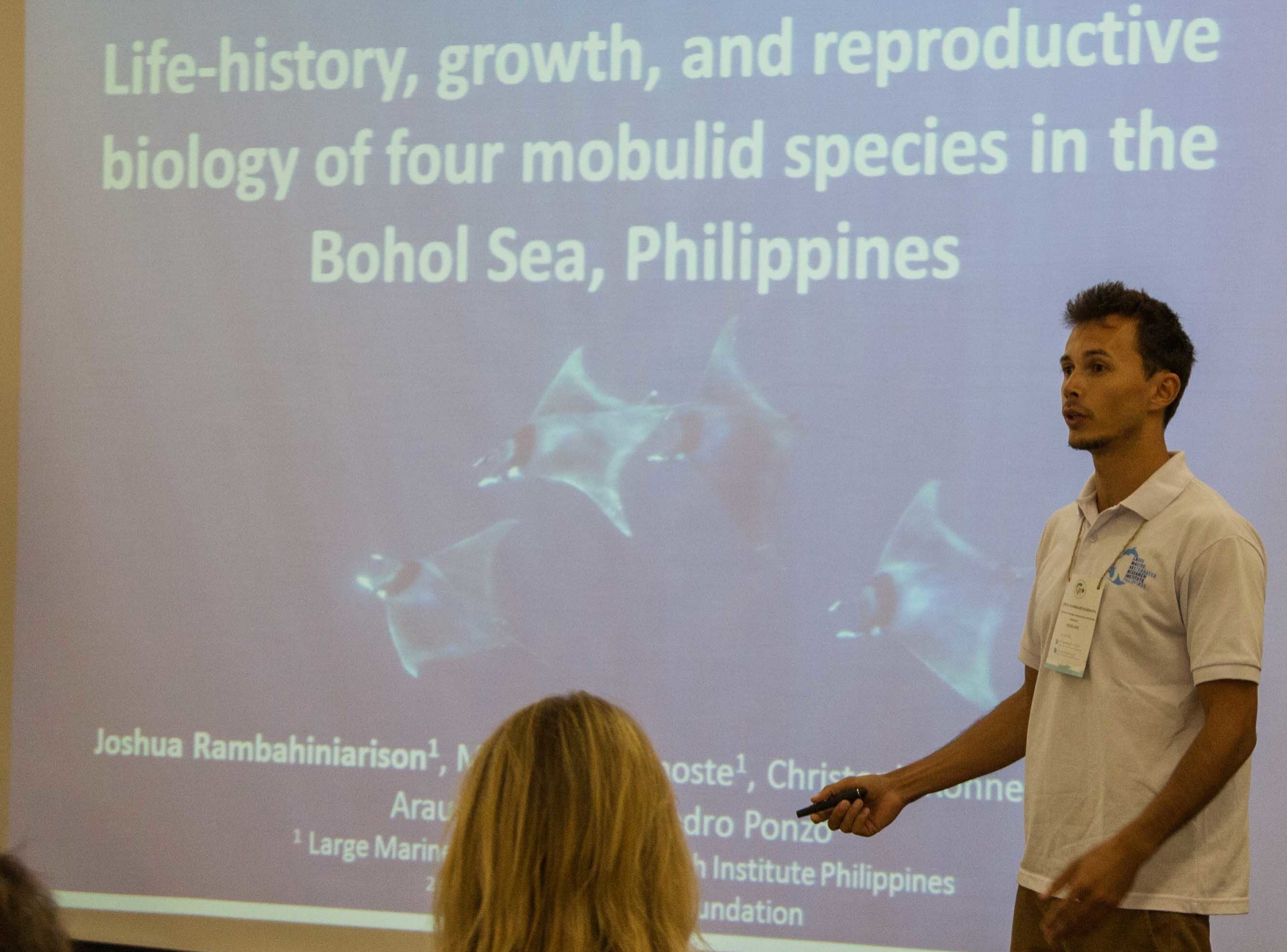 Josh Rambahiniarison discussing ray biology