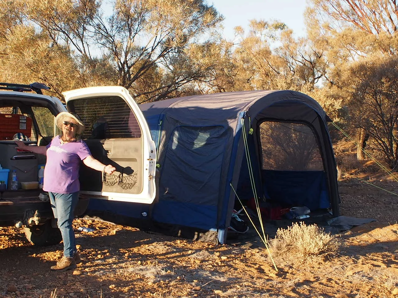 2019-07-5b Robyn with exTerrain tent 3'O'Clock Creek.JPG