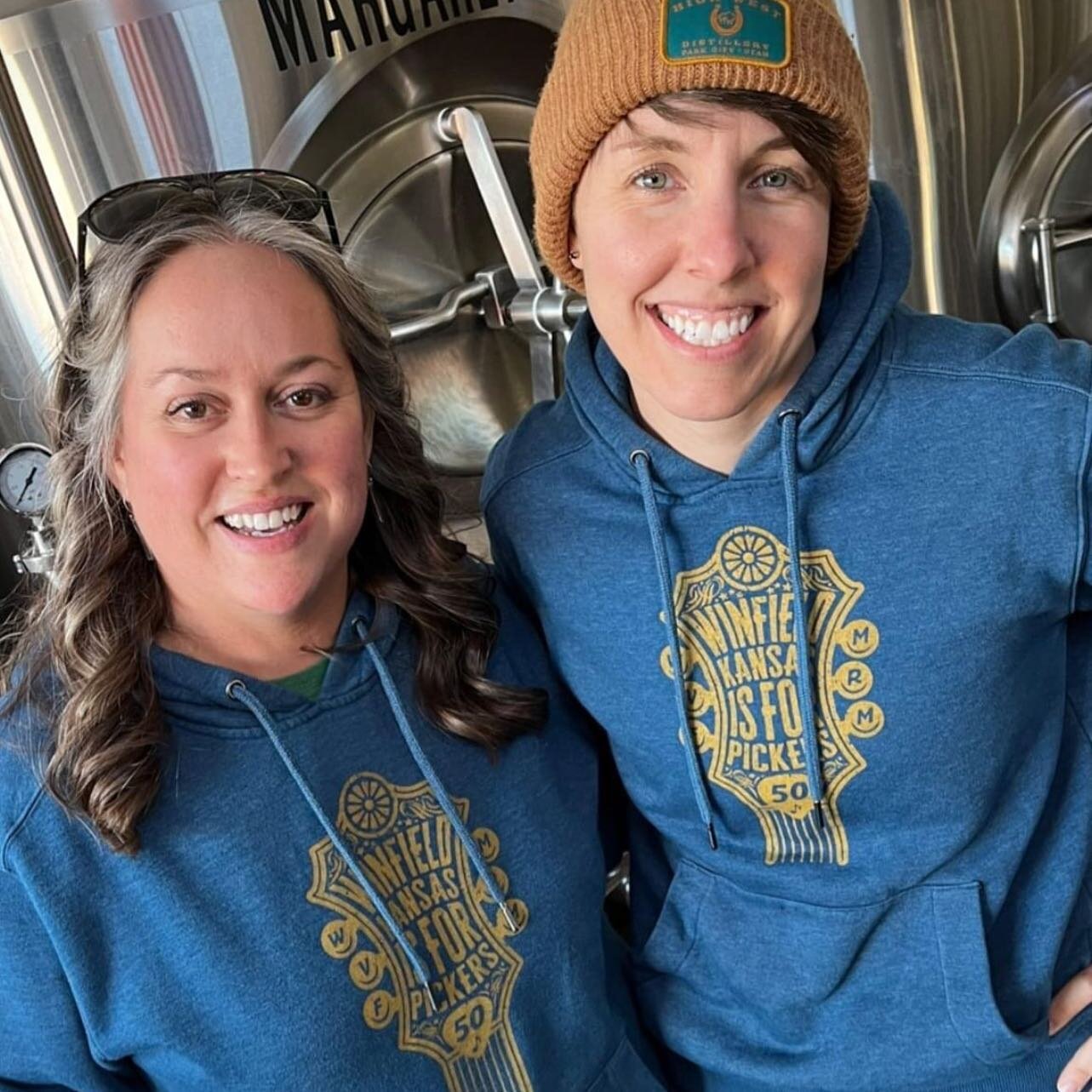 Halfway to Winfield with the birds! ❤️🦅
&mdash;
So cool seeing our amazing friends rocking our gear and celebrating the upcoming annual #walnutvalleyfestival! 🪕
&mdash;
Make sure to visit @wernercreekfarm and @ladybirdbrewing next time you go. Just