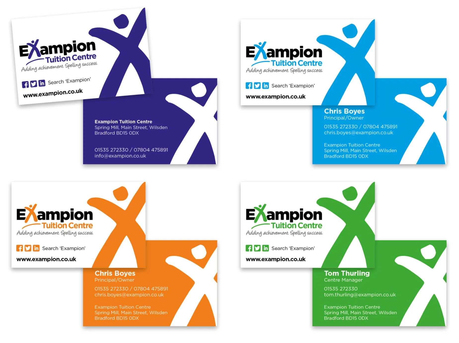 A set of colour-matched business cards were designed to distinguish between the Primary and Secondary levels of education and the roles of different members of staff.