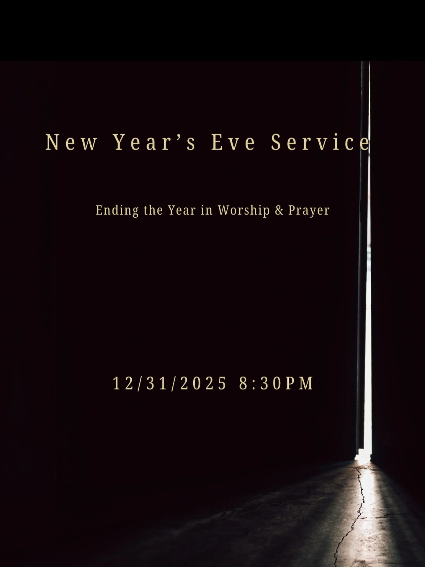 As we reach the finish line of 2025,
we pause to lay down what we&rsquo;re carrying
before stepping into 2026.
Join us for our New Year&rsquo;s Eve Service
as we reflect, release, and begin again, together.
⠀
🗓 Dec 31
☕️ Cafe opens at 7:30 PM
⛪️ Ser