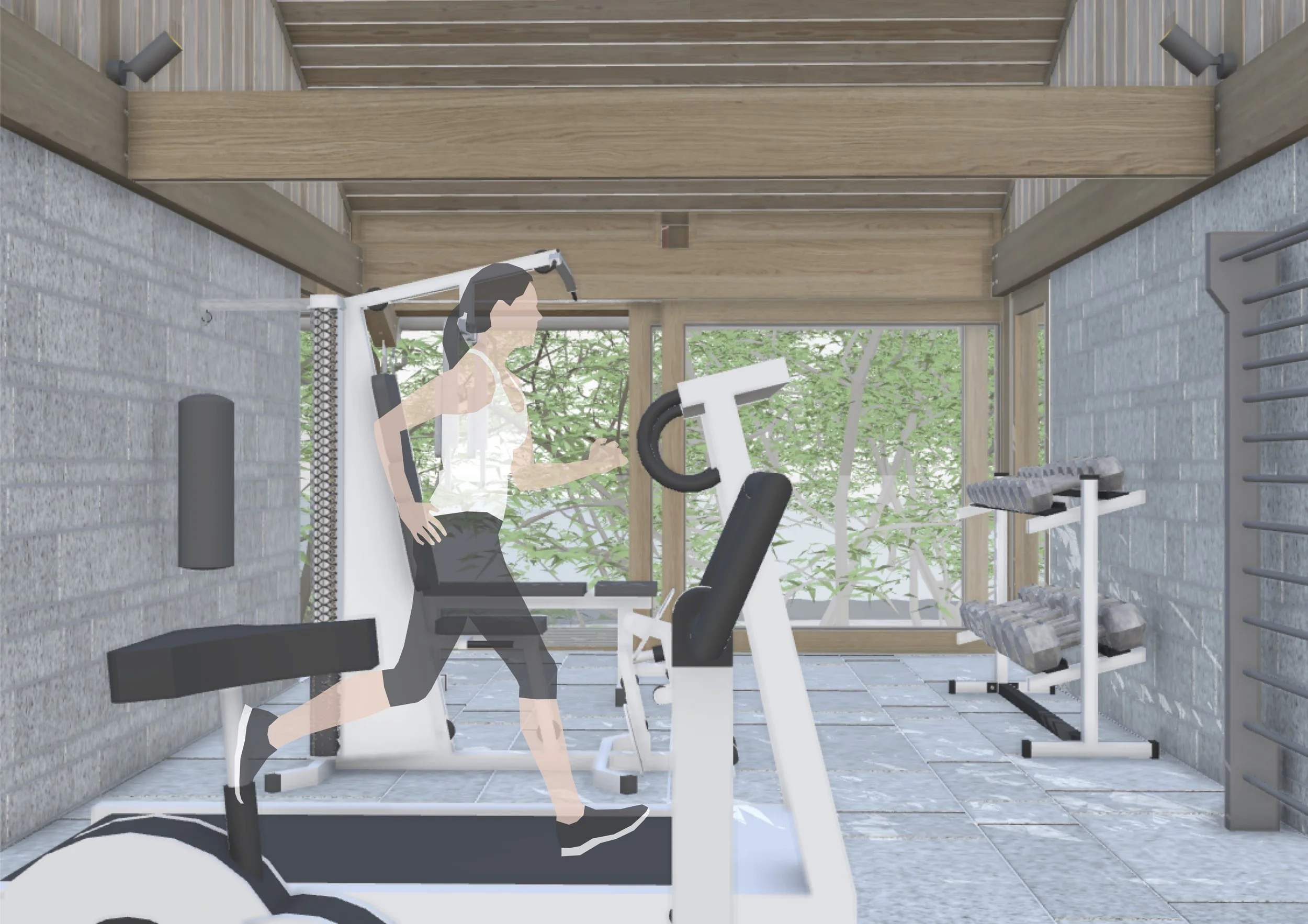 The gym also opens on to the Vez.