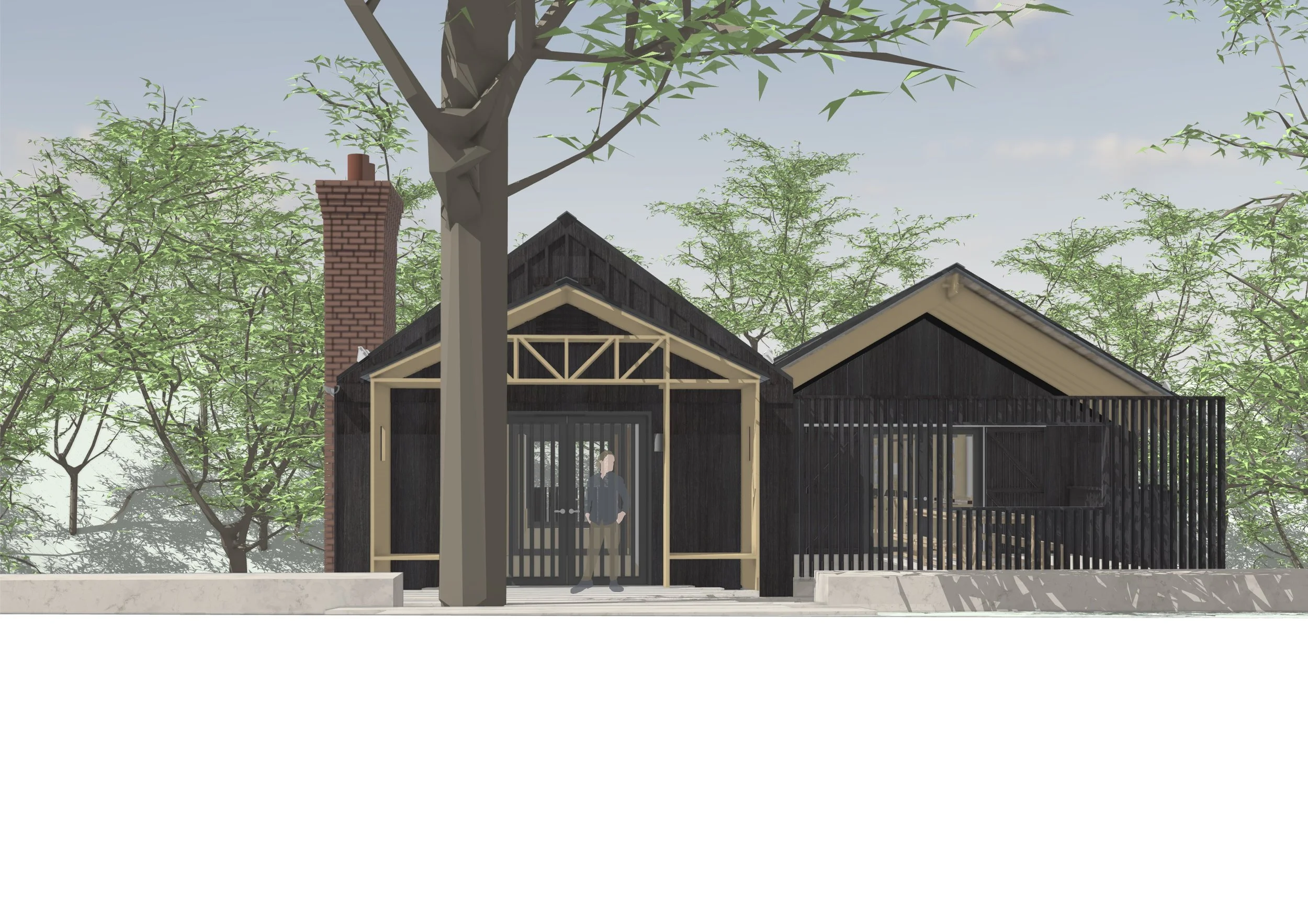 The entrance porch is reinstated in a contemporary way with similar proportions to the original.