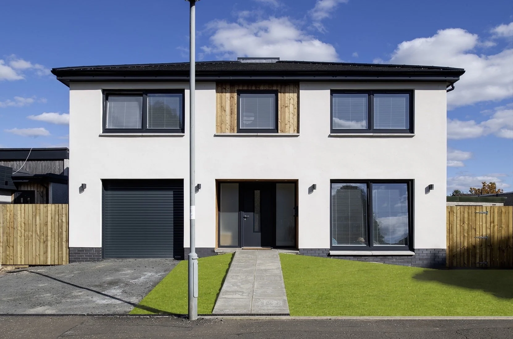 The front elevation has formal composition giving dignity to the public face.