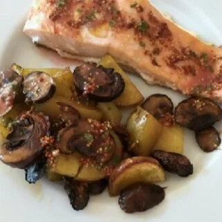 Roasted Salmon with Potatoes and Mushrooms