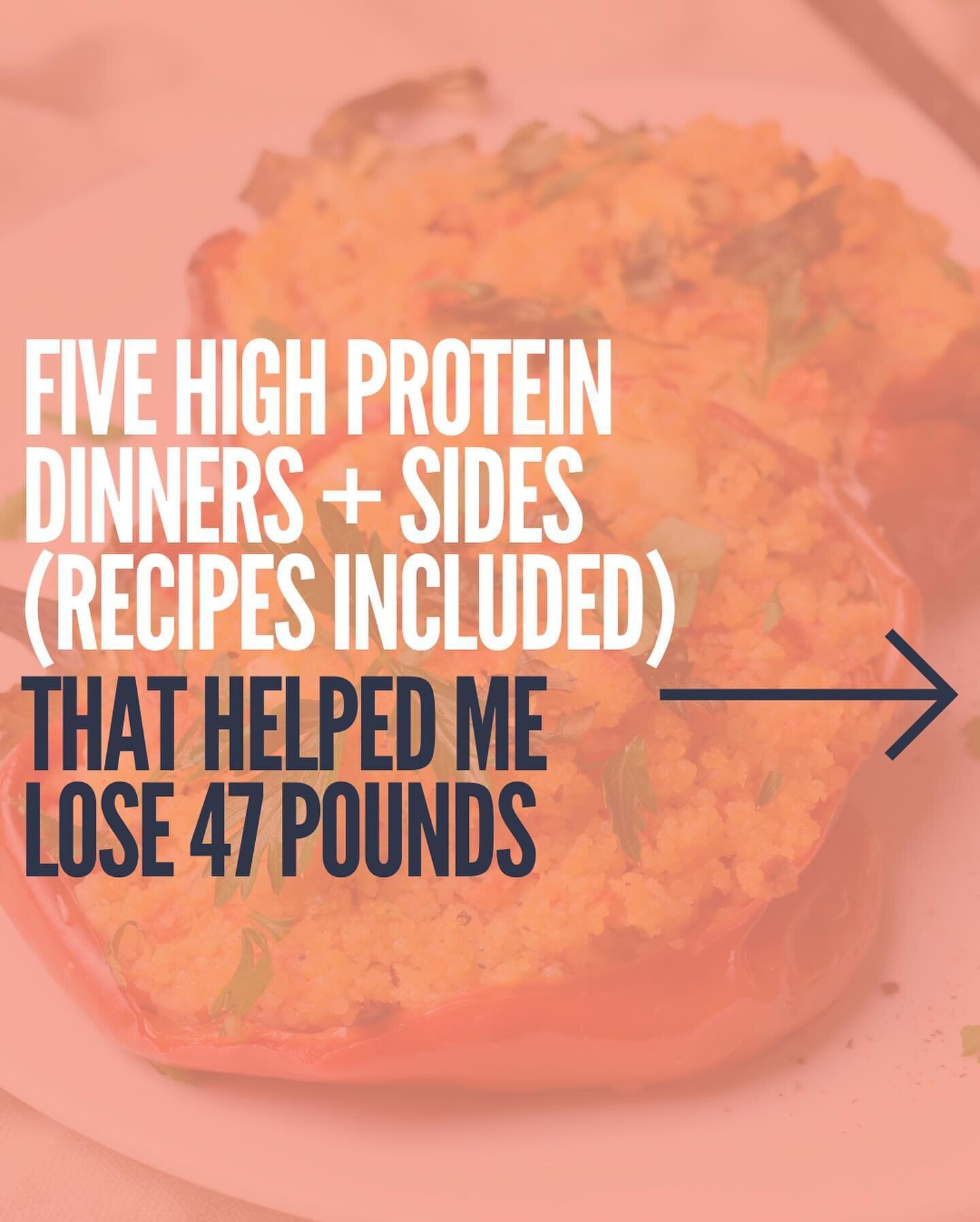 5 high protein dinners and sides with full recipes included🙌⁣
⁣
Save and share if you find these helpful ❤️⁣
⁣
Want to simplify your meal plan next week? Here you go! Protein-packed, delicious recipes with clean ingredients - and, of course a desser