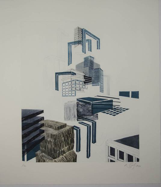 Nicola Lopez Precarious Balance II, 2013 Woodcut, etching, chine colle, blind embossing on Okawara paper