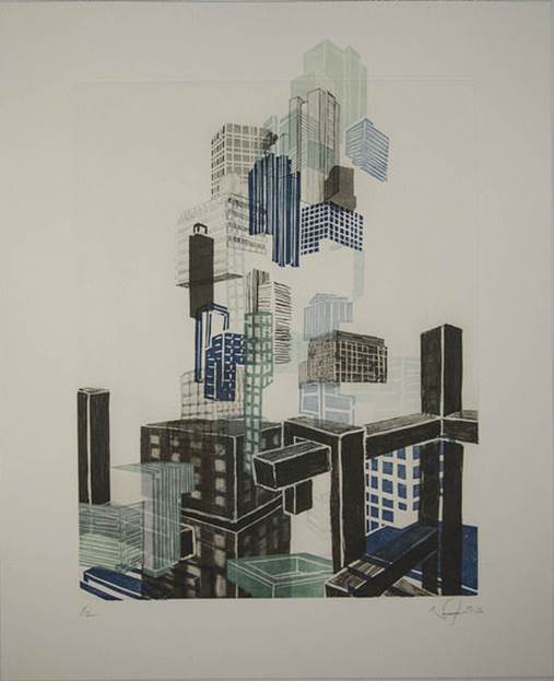 Nicola Lopez Precarious Balance I, 2013 Woodcut, etching, chine colle, blind embossing on Okawara paper