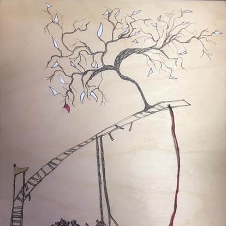 Melissa Calderon Changes, Taken or Given, 2011 Ink and thread on wooden panel