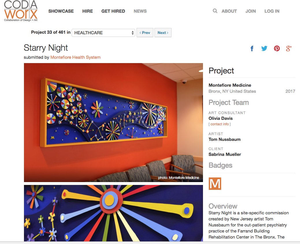Tom Nussbaum featured by CODAworx for Starry Night, an installation at Montefiore's Pediatric Psychiatry Center.