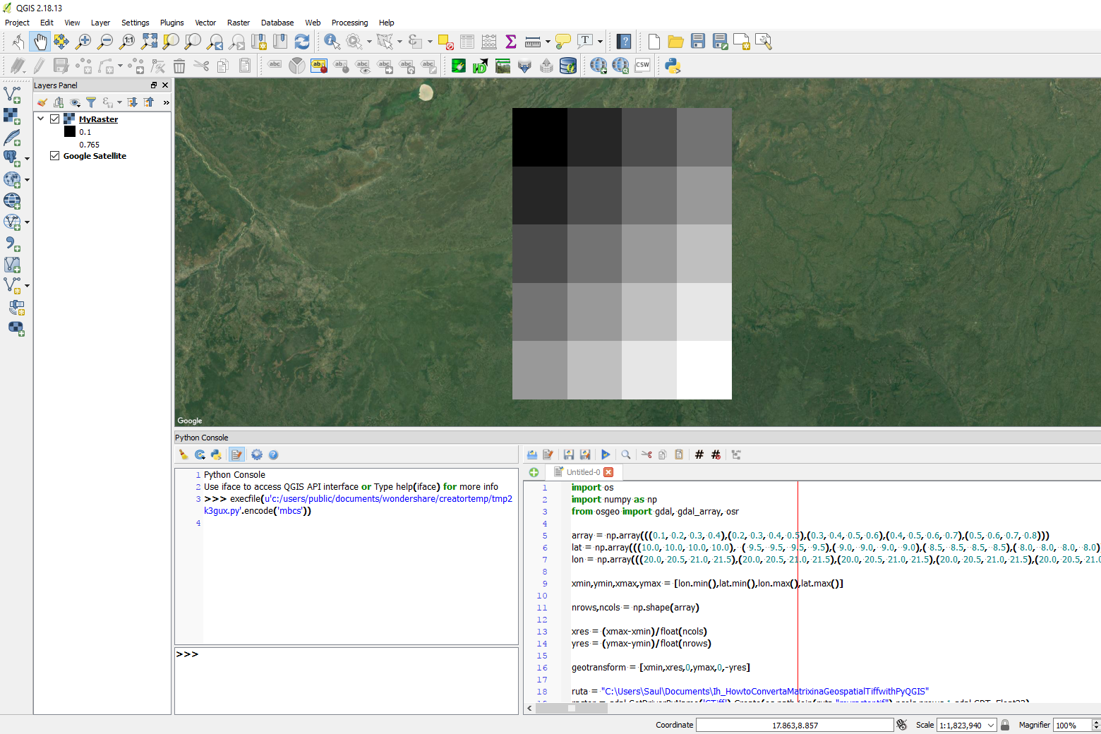 How to Convert a Matrix in a Geospatial Tiff in QGIS with PyQGIS ...