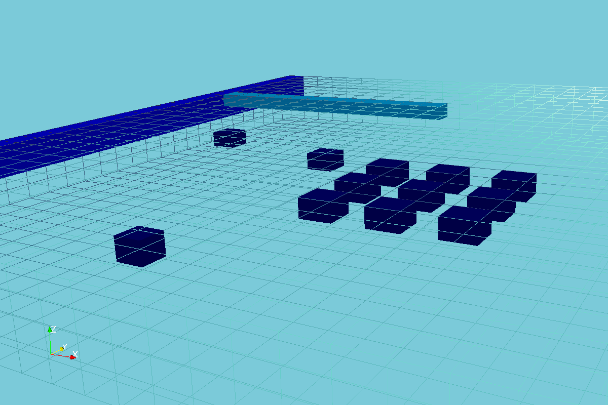 MODFLOW6BasicExample_IsometricViewConstantHeadDrainAndWellatDifferentLayers.png