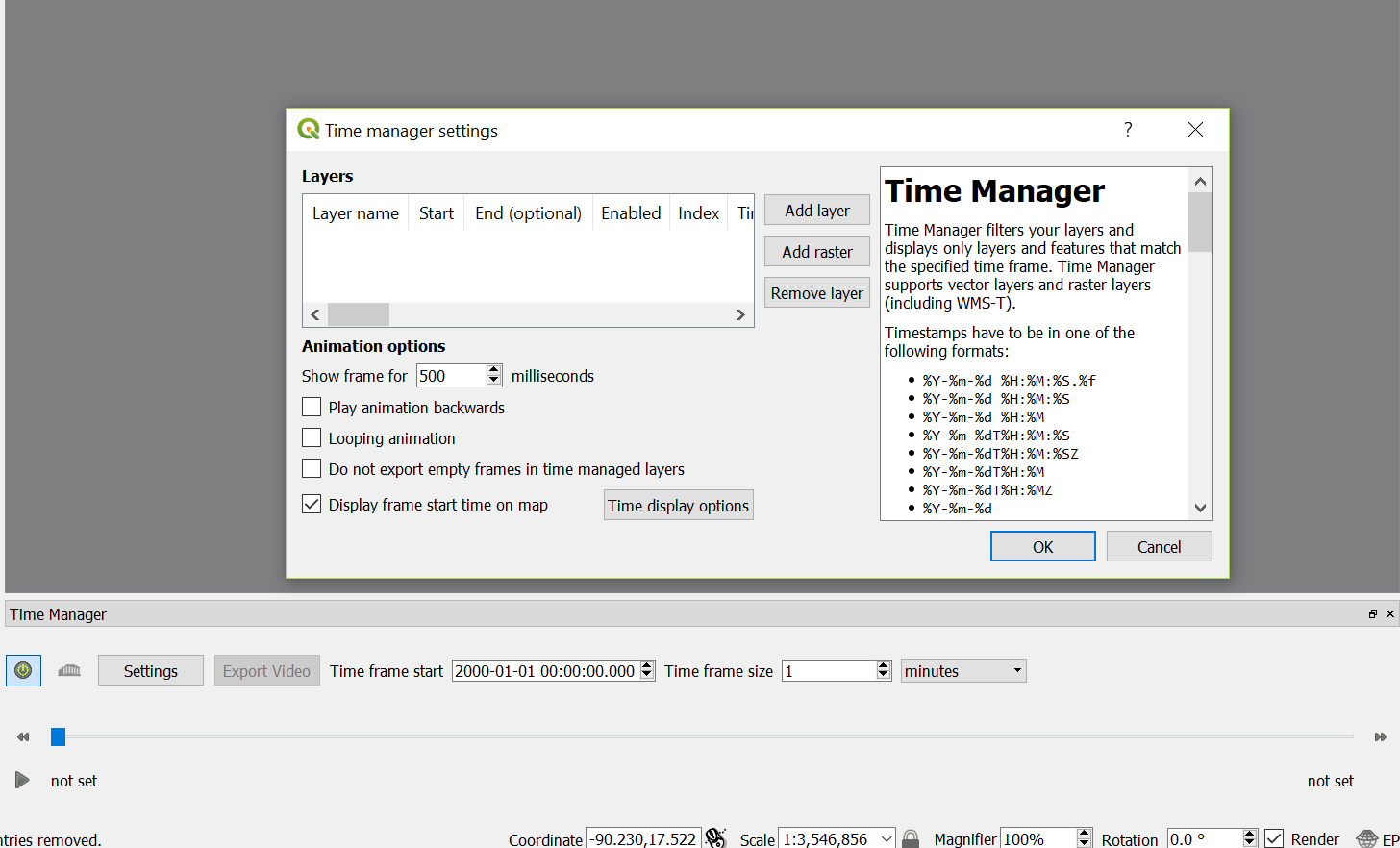 How to visualize time series in QGIS 3.0 with the Time Manager Plugin ...