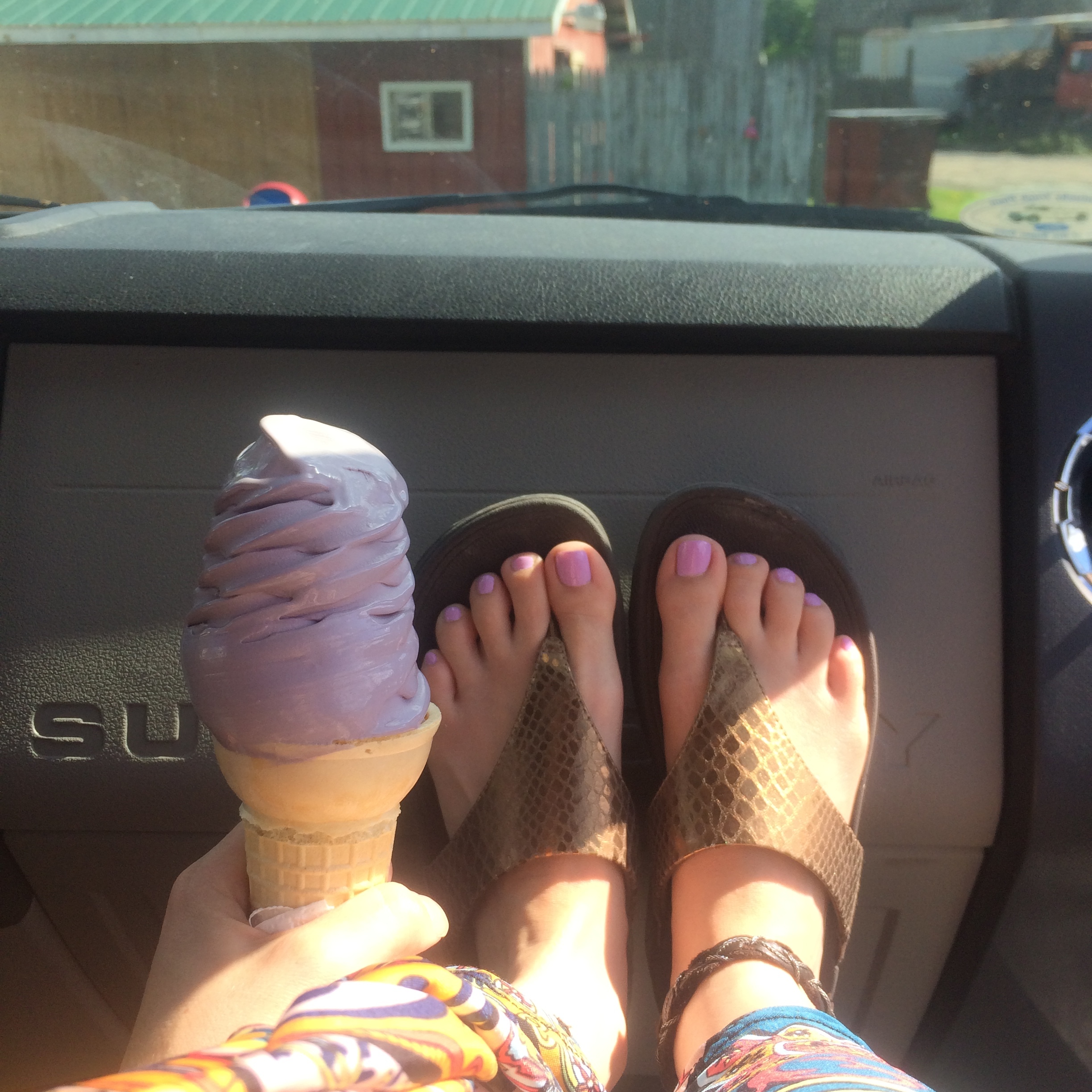 Blackberry soft serve in a cone and Essie's Bond with Whomever nail polish. Proof that my ice cream really matched my nail polish.