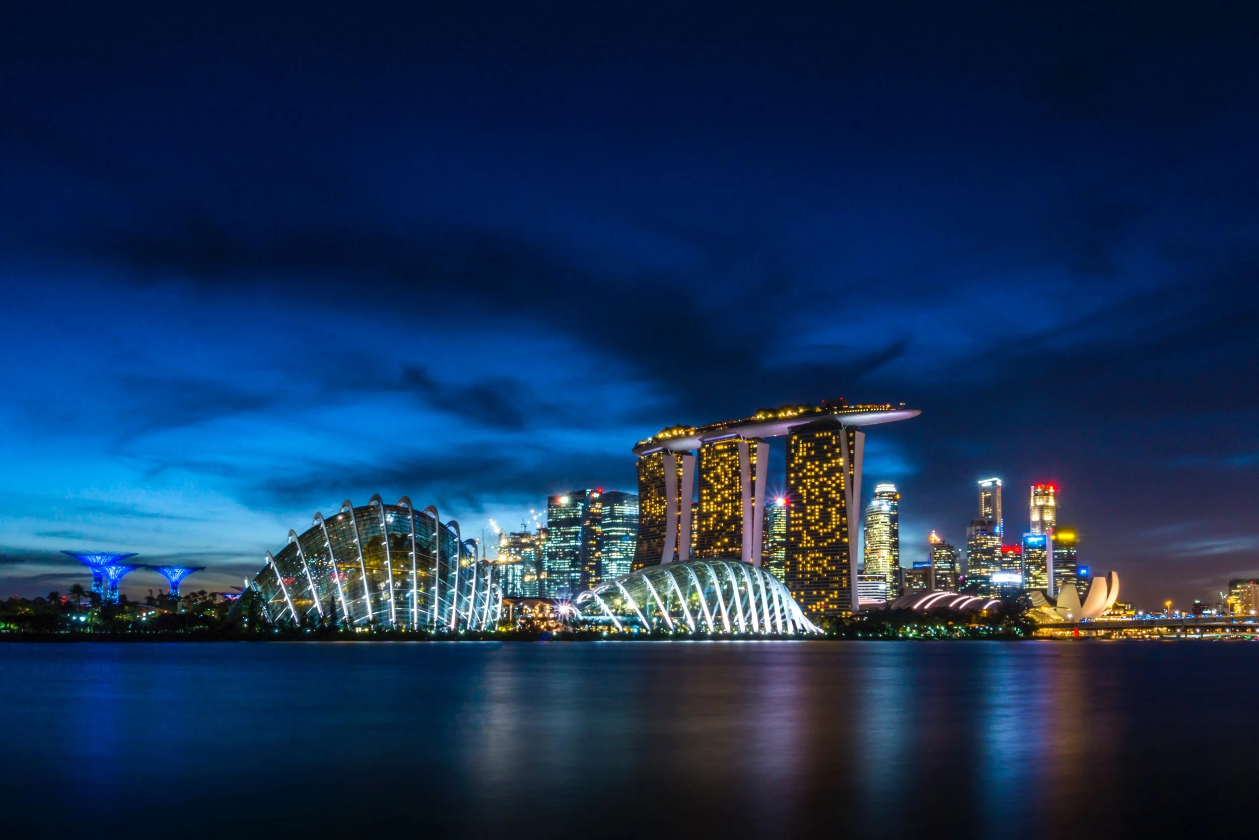 Singapore's Marina Bay Sands Hotel and Casino and the Gardens on the Bay.