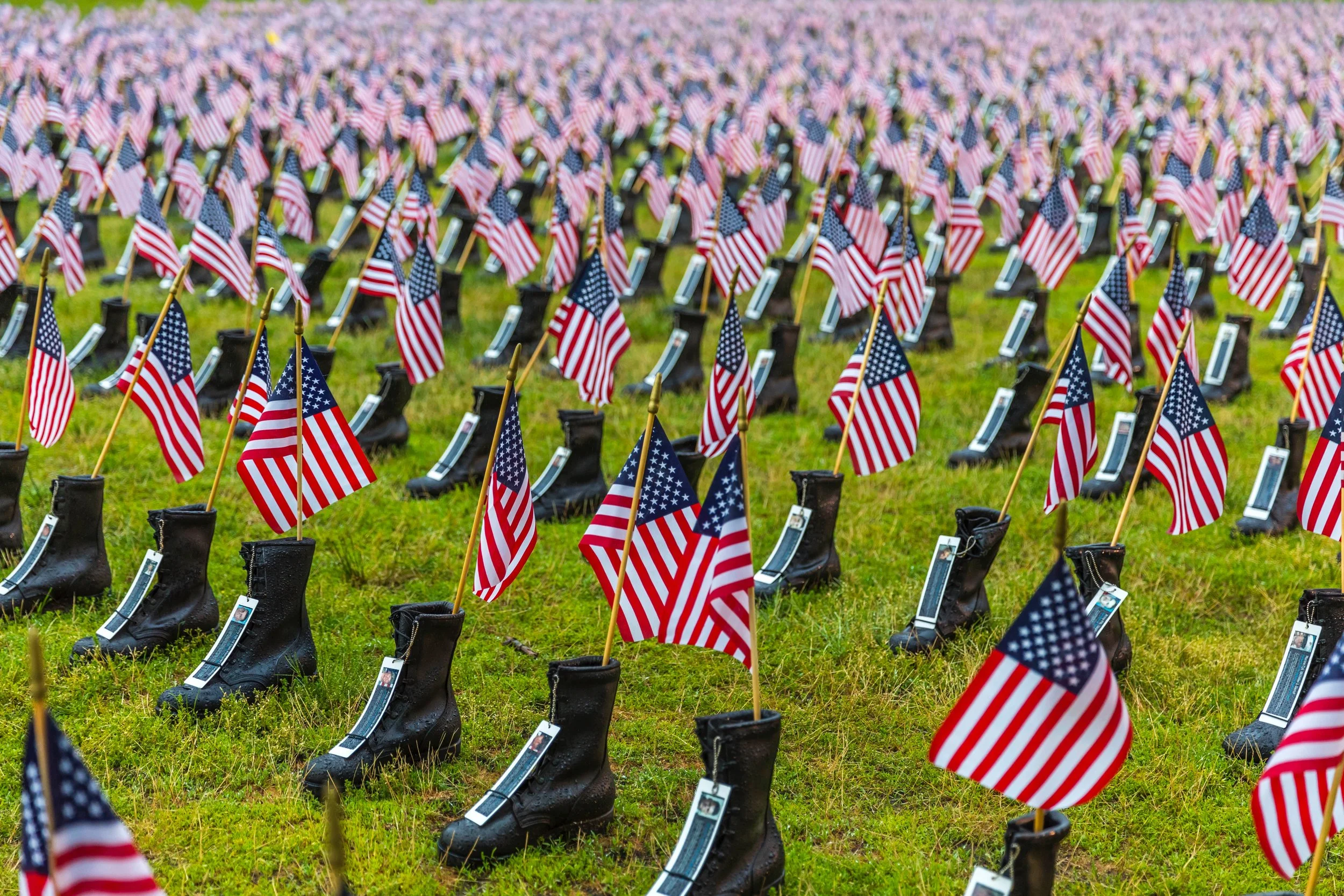 Photo of Boots on the Ground for Heroes Memorial in Roger Williams Park, RI, hosted by Operation Stand Down Rhode Island. Courtesy of Matthew Huang, 2016.