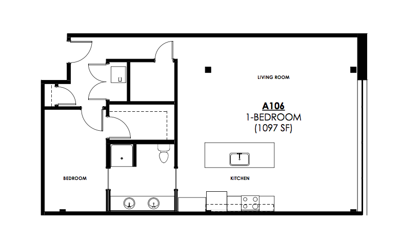 One-bedroom apartment unit floor plan. 