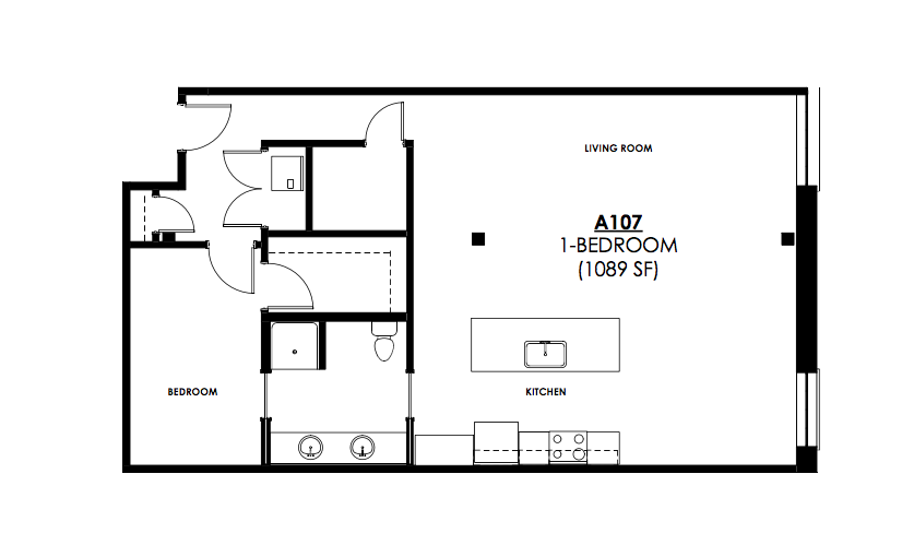  One-bedroom loft floor plan 