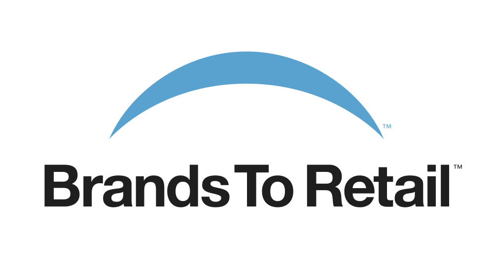 Brands to Retail Logo, Black text with a Blue Crescent