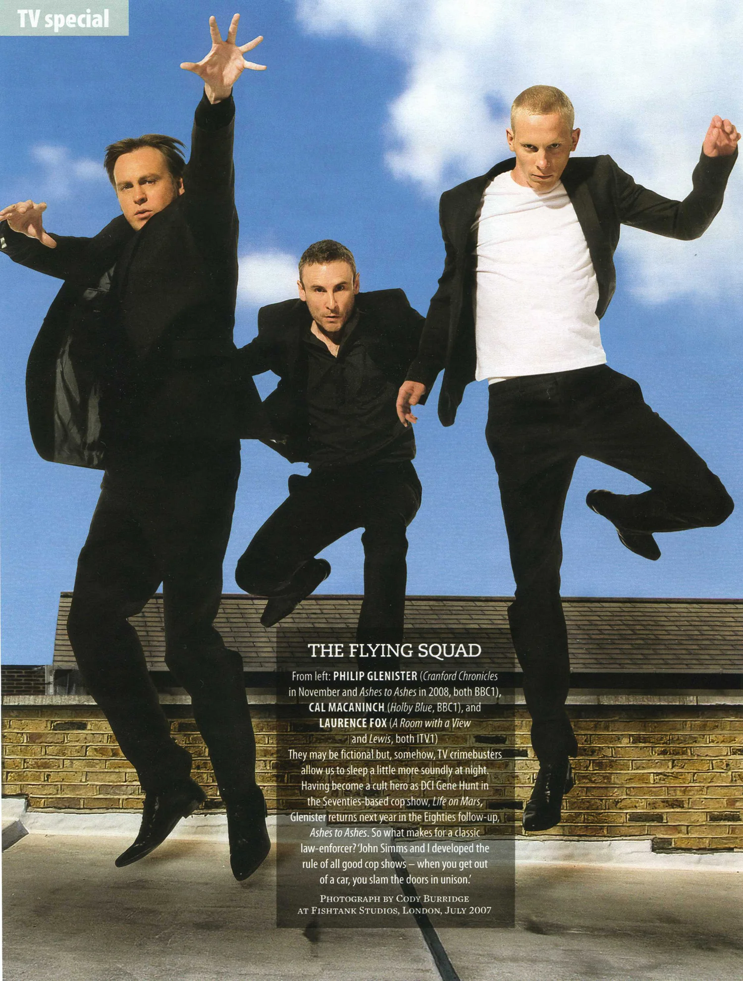 Philip Glenister, Cal Macaninch, Laurence Fox for Marie Claire Magazine