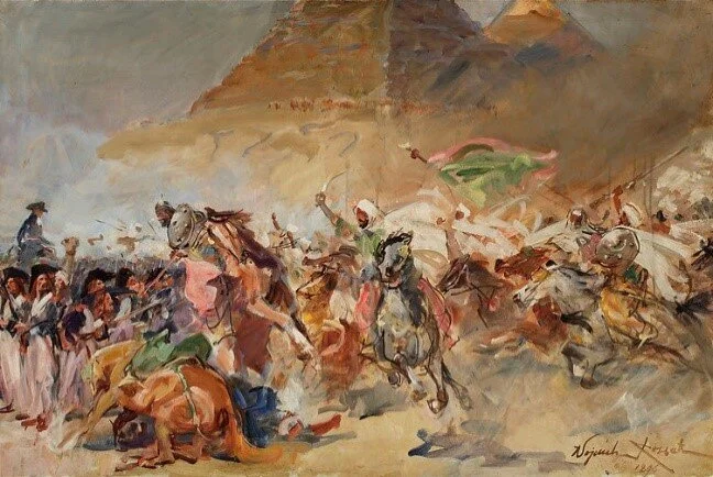 Figure 1. Wojciech von Kossak, Battle of the Pyramids, 1896, oil on canvas, 27 ½ x 41 3/8 inches (70 x 105 cm) .