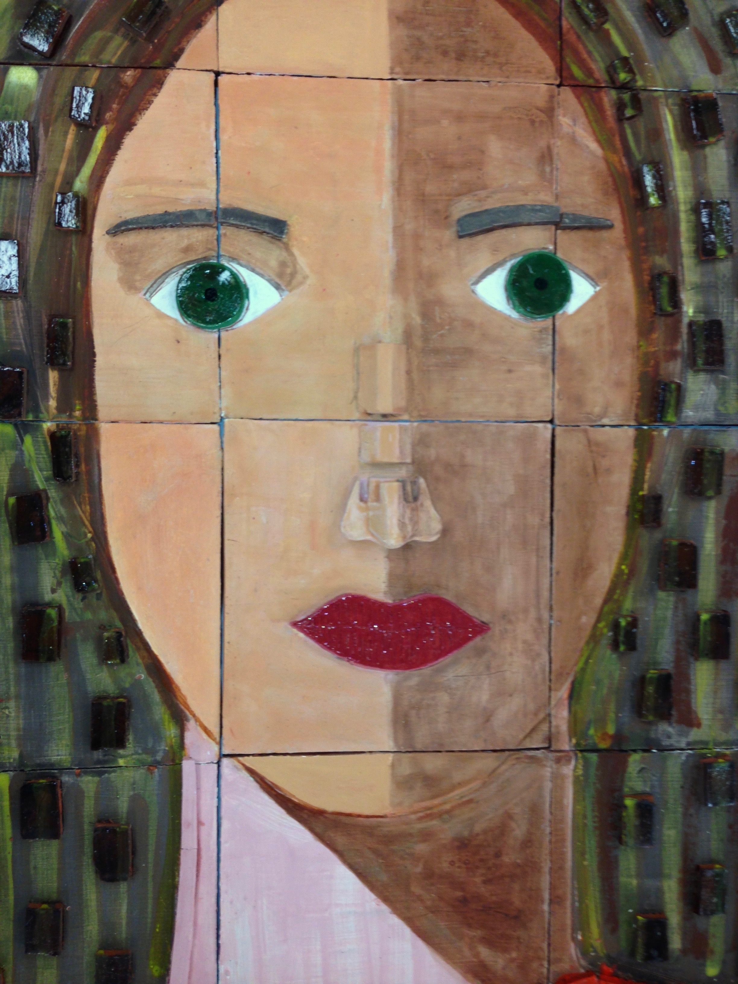 Head of a woman with green background, 2015