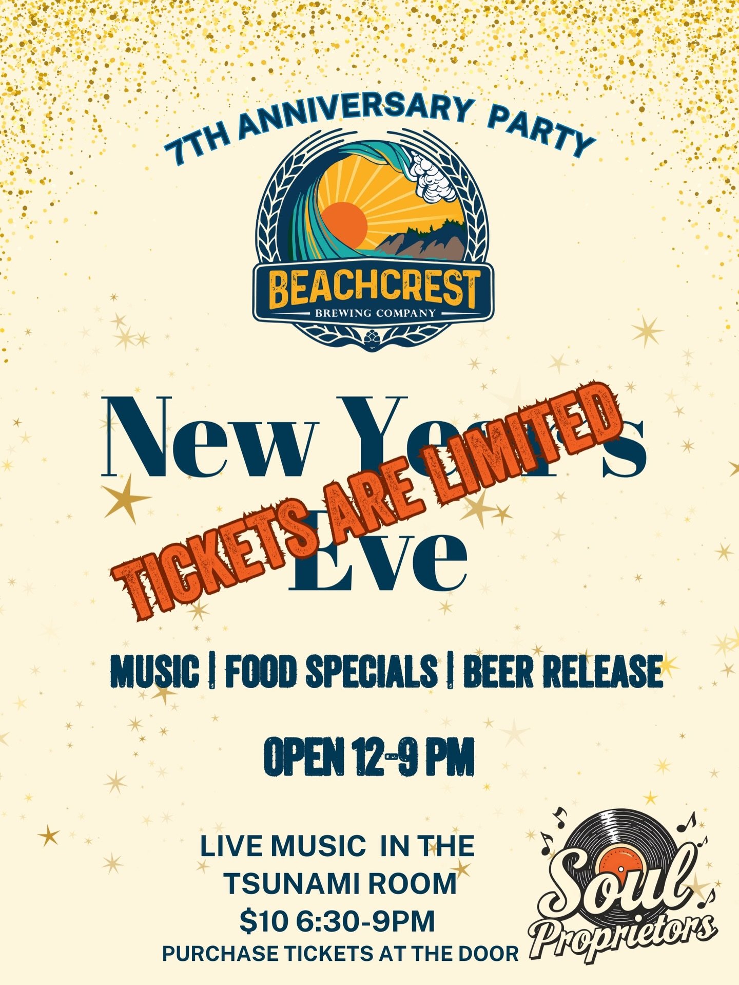 Due to higher than expected demand we are capping tickets sales for the Tsunami Room tonight.  Tickets are currently on sale until we reach our cap.  The main taproom and beer garden are open all day and DO NOT require a ticket for entry.  Thank you 