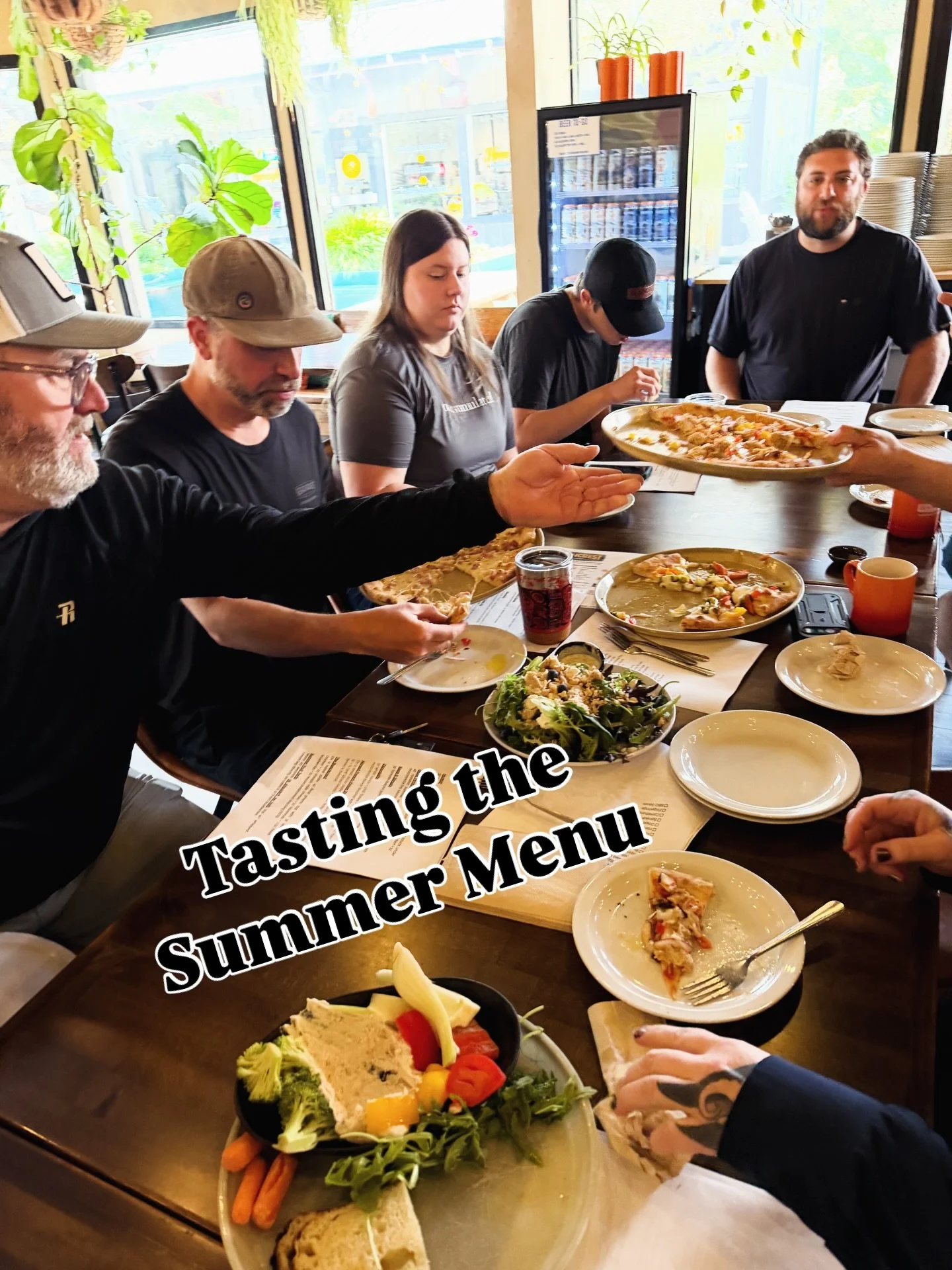 Our team gathered this morning to taste the new Summer menu designed by chef Adam which features four new pizzas, a new salad, an appetizer and an incredible woodfired Lemon semolina cake.  We can't wait for you to try it too!