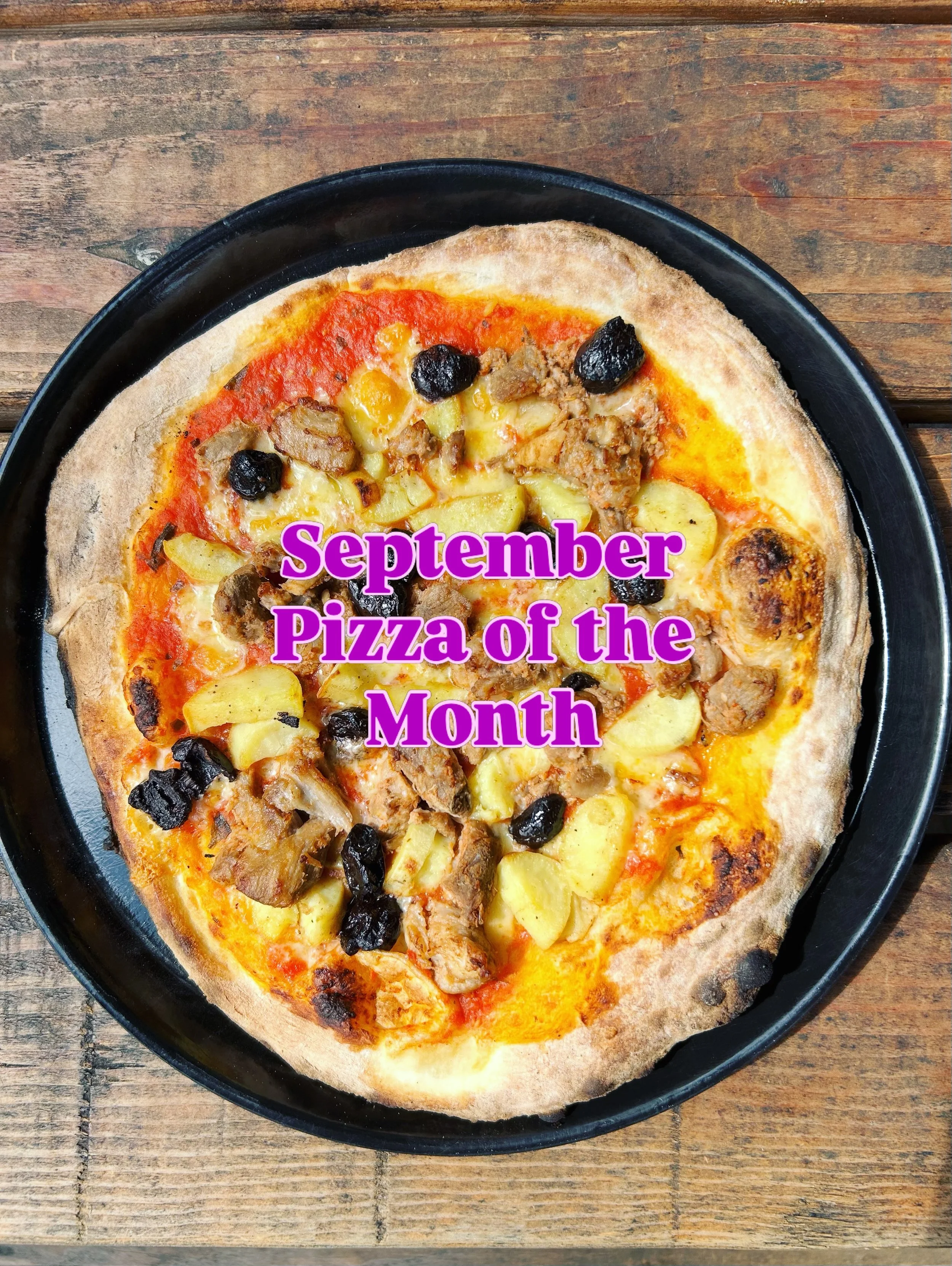 Get ready for our newest pizza: Torresmos de vinha d&rsquo;alhos, aka the September Special. 🍕✨

Scratch made sourdough crust topped with wine-braised pork, red sauce, roasted sweet potatoes, cured olives, Mahon cheese served with a side of fiery pe