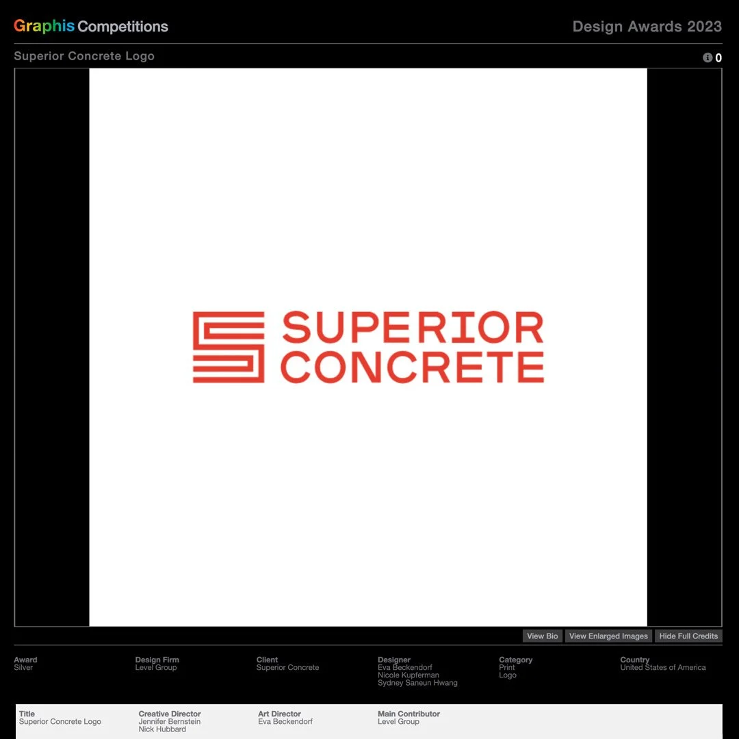 👏👏👏 Proud to announce the identity for Superior Concrete has been recognized by Graphis in the 2023 Design Annual. The success of this logo is made possible through a great collaboration with Maxwell Snow, founder of Superior Concrete. We're excit