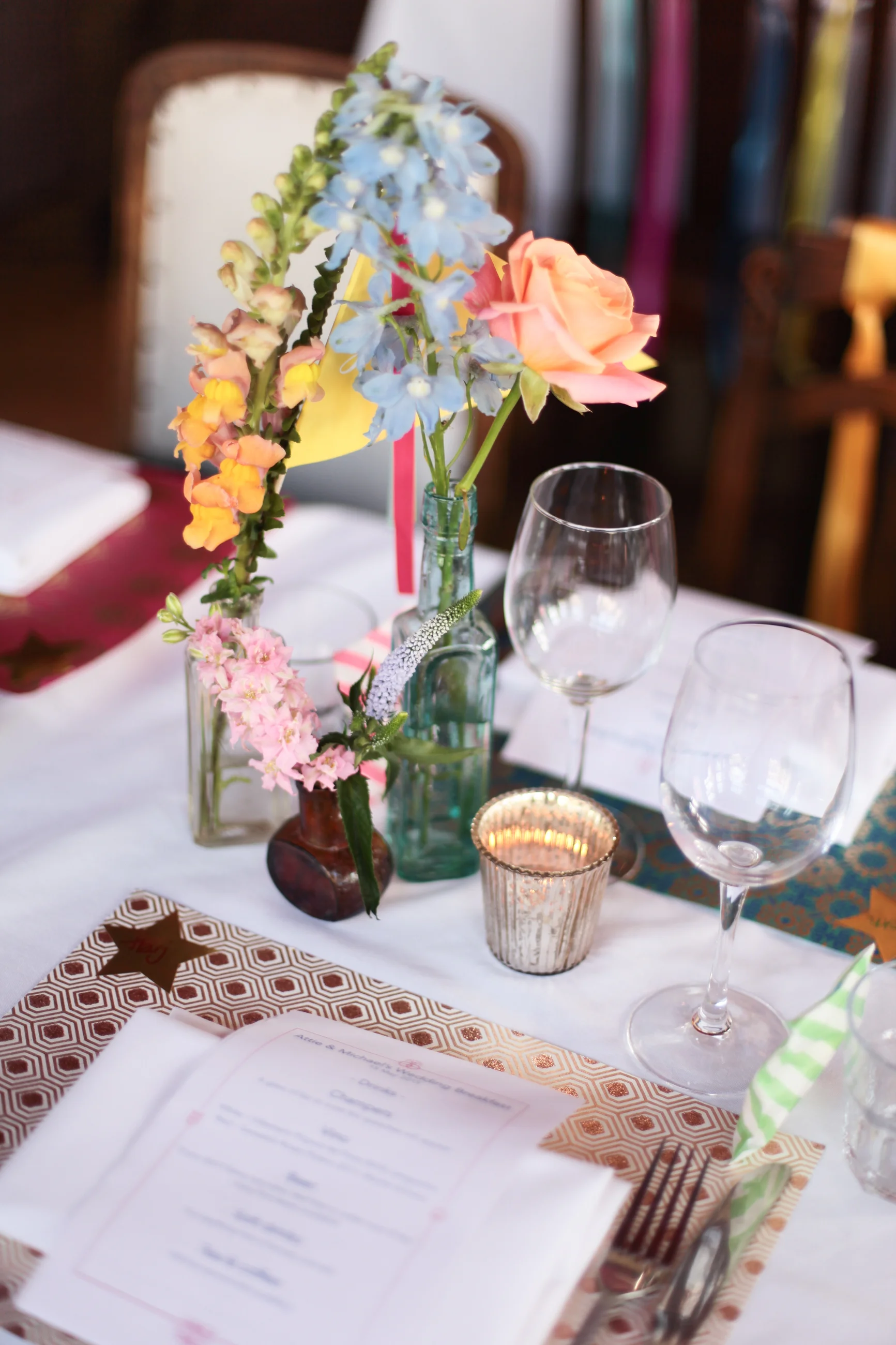 Vintage bottles x 90 available Mix of shapes, sizes and colours. Please contact us for exact sizes and measurements. Hire price - £1.00 each for 5 days Photographer - Rose Lovering To enquire about availability please contact Clare on 07879491168 or email on clare@loveblooms.co.uk 