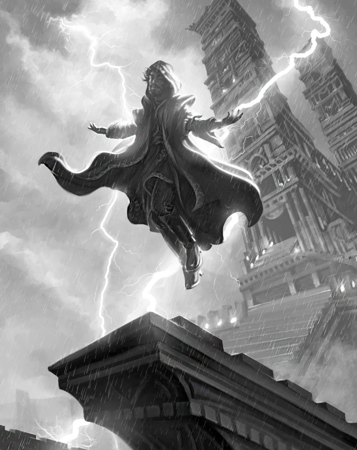 Lastly, for the new Magician release from The Broken Binding, here&rsquo;s an interior illustration of Pug&mdash;now known as Milamber&mdash;descending from a high tower to another platform after his magical training.

The Tsurani, who train Pug, are