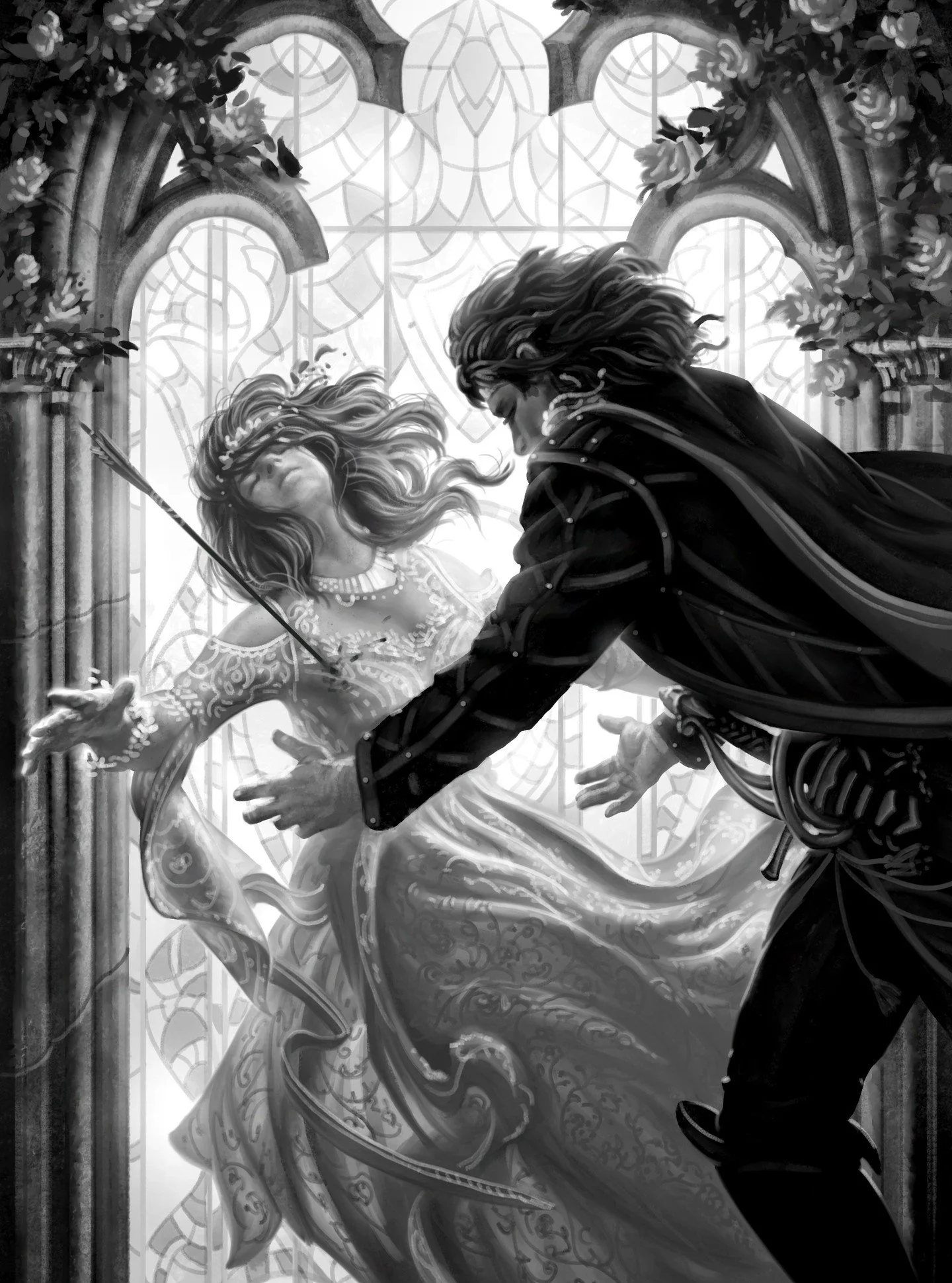 The next interior illustration for Silverthorn by Raymond E. Feist from @thebrokennbinding!

At the altar on his wedding day, Prince Arutha reaches for Princess Anita as she collapses &mdash; struck by an assassin&rsquo;s arrow. Laced with the deadly