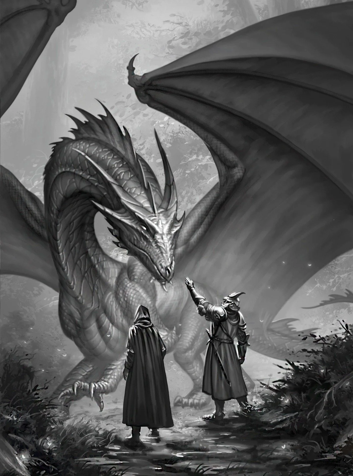 An interior image from A Darkness at Sethanon! published by The Broken Binding.
The first reunion between Tomas and Pug after many years, along with a new face- the mighty dragon Ryath.
