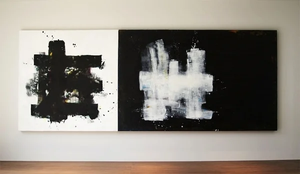 JoTi (in situ) : beeswax + pigment on 2 wood panels : 3'h x 9'w x 2"d