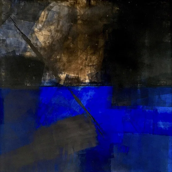 Blue Lightning : oil pigment stick, cold wax : 40”h x 40”w : $2500 : by Lynda Cole