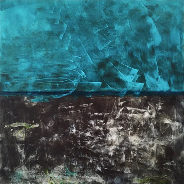 Entering Turquoise Space : oil pigment stick, cold wax : 40”h x 40”w : $2500 : by Lynda Cole
