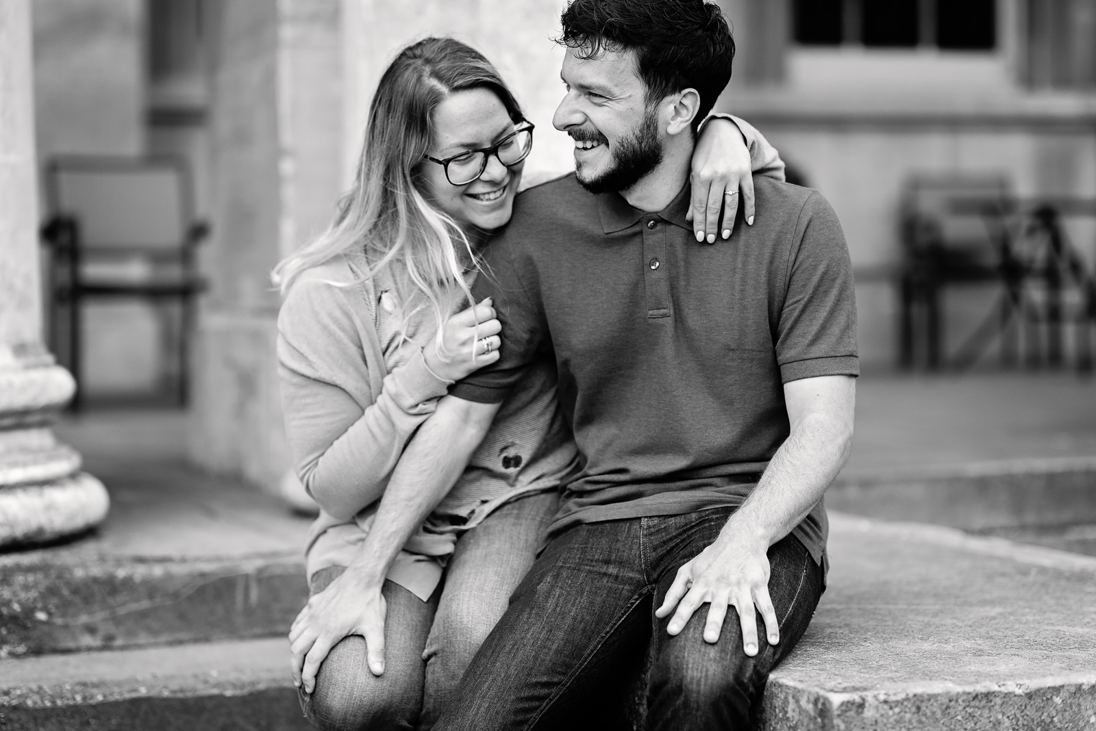 Couple on the steps of Pittville Pump Rooms - Cotswolds Wedding Photographer