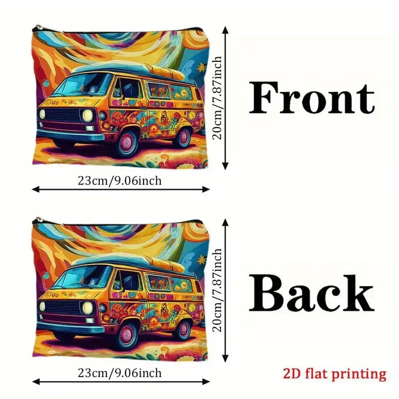 Yellow Pyschedlic Vanagon Cosmetic Bag Measurements.webp
