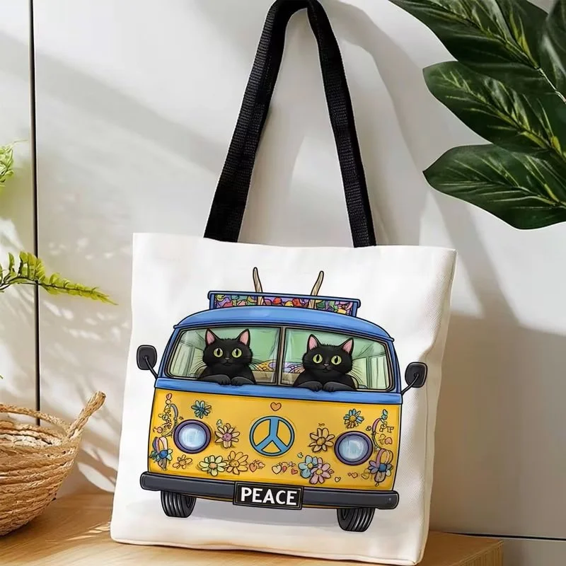 Black Cat Yellow peace Bus Tote.jpg