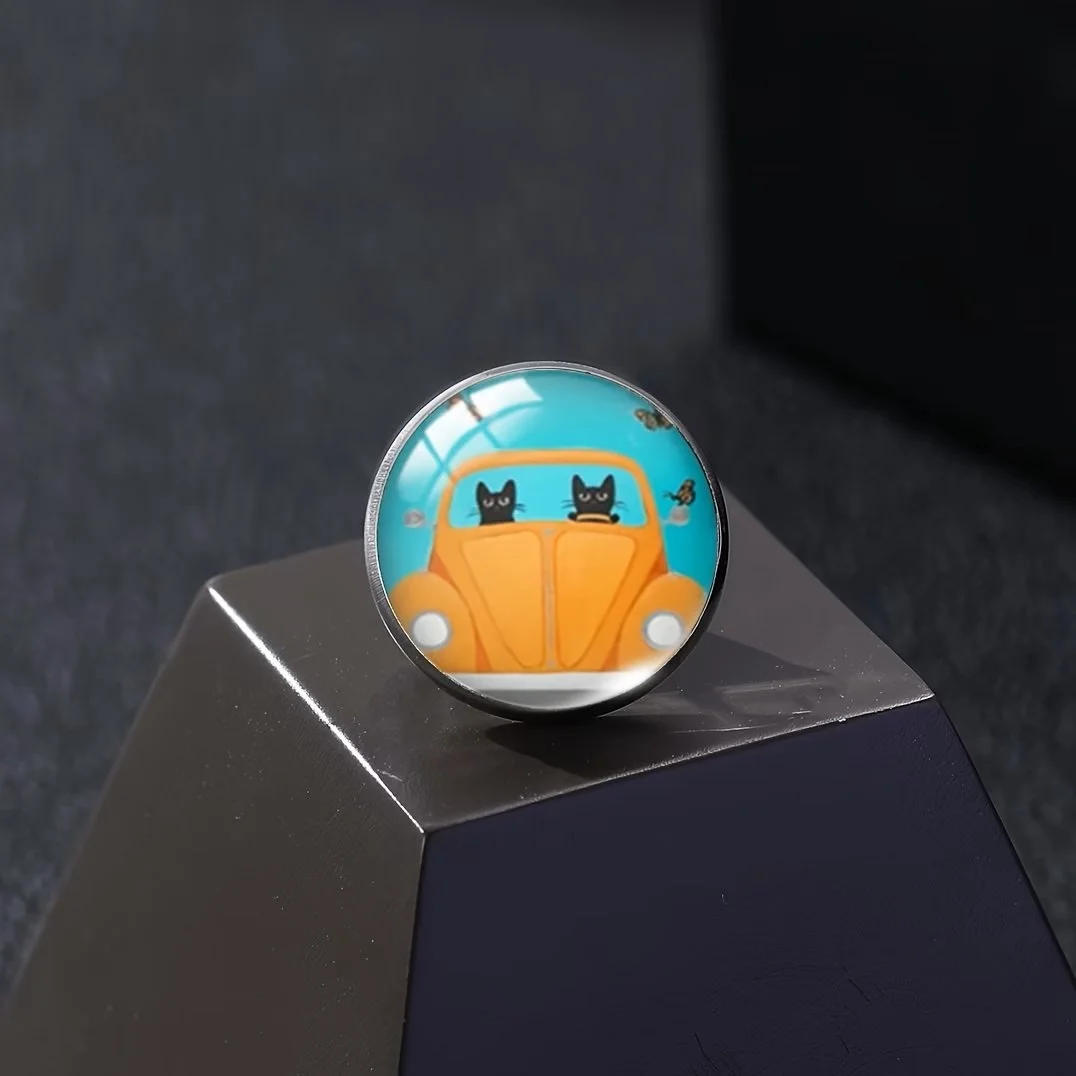 Orange VW Bug With Cats Pin