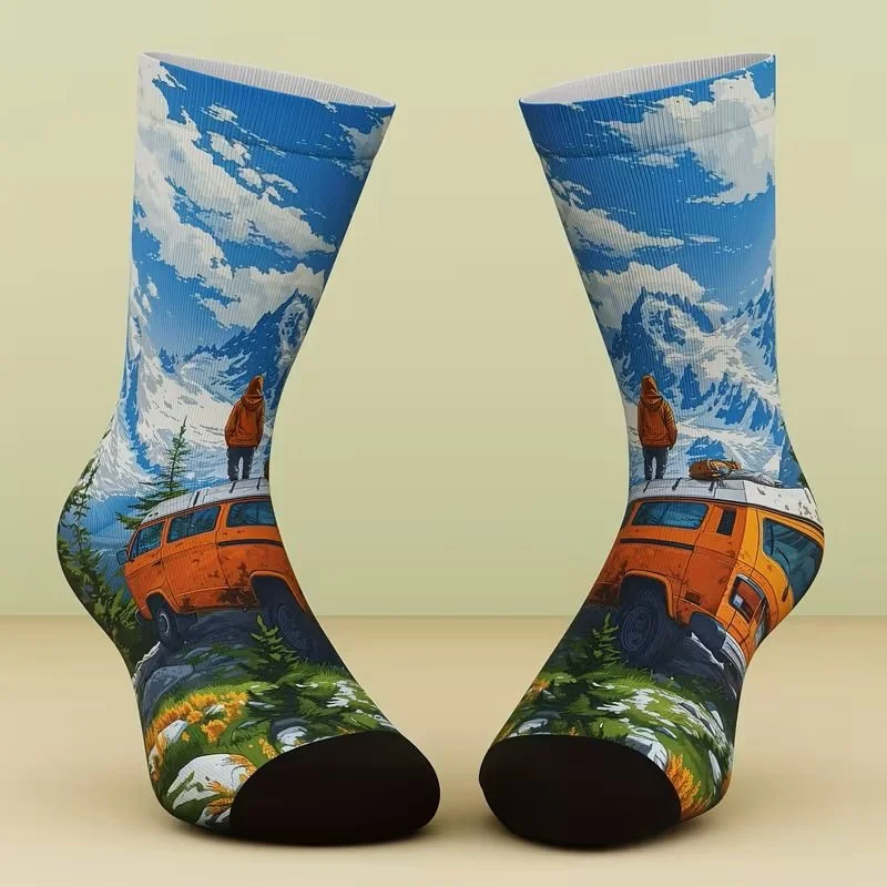 Unisex Orange VW Westy Vanagon Socks