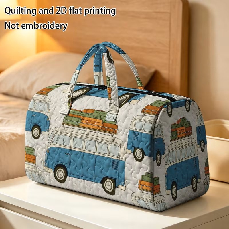Quilted Blue and White VW Bus Travel Bag