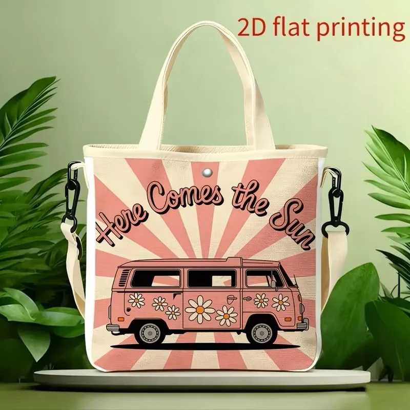 Pink VW Bay Window Bus Canvas Tote Purse