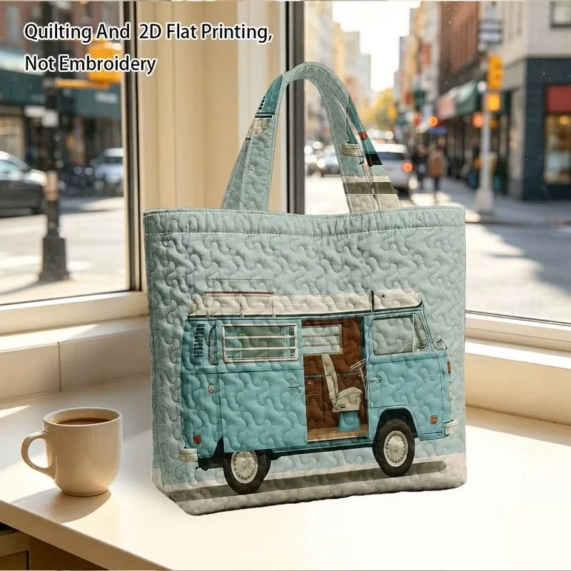 Quilted Blue VW Bay Window Camper Van Tote