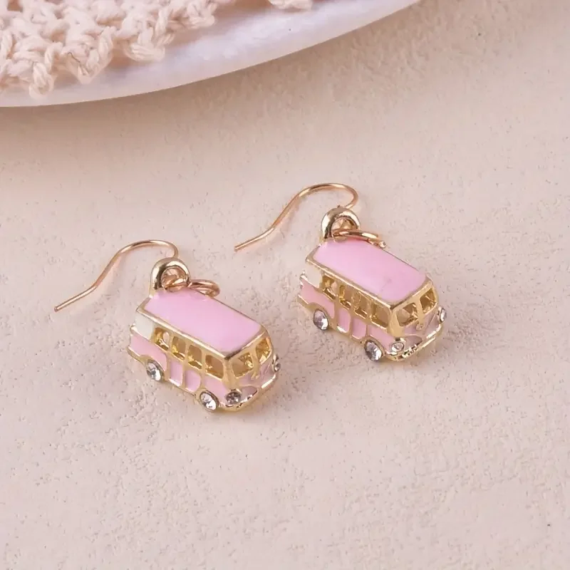 Pink & Gold Bus Earrings.webp