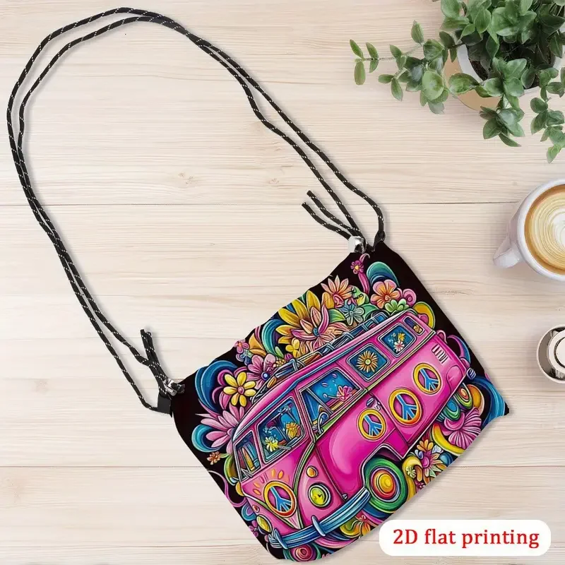 Pink VW Hippie Bus Drawstring Bag