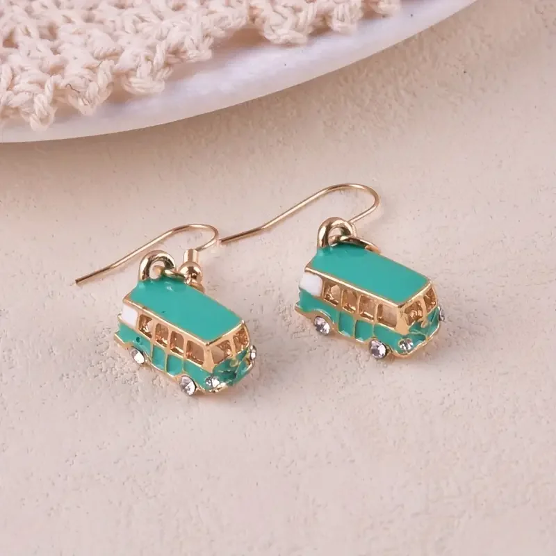 Green & Gold Bus Earrings.webp
